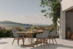 Hot Bali Garten-Essgruppe mit 4 Dining Sesseln, schwarz/weiß/natur, Akazie/Polyrattan, 150/200 x 90 cm, FSC®-zertifiziertes Produkt Garten-Essgruppen