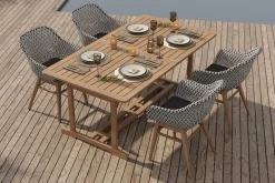 Hot Bali Garten-Essgruppe mit 4 Dining Sesseln, schwarz/weiß/natur, Akazie/Polyrattan, 150/200 x 90 cm, FSC®-zertifiziertes Produkt Garten-Essgruppen
