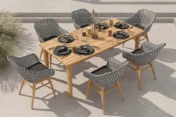 Best Bali Garten-Essgruppe mit 6 Dining Sesseln, schwarz/weiß/natur, Akazie/Polyrattan, Tisch 180 x 90 cm, FSC®-zertifiziert Garten-Essgruppen