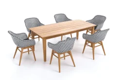 Best Bali Garten-Essgruppe mit 6 Dining Sesseln, schwarz/weiß/natur, Akazie/Polyrattan, Tisch 180 x 90 cm, FSC®-zertifiziert Garten-Essgruppen