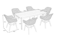 Best Bali Garten-Essgruppe mit 6 Dining Sesseln, schwarz/weiß/natur, Akazie/Polyrattan, Tisch 180 x 90 cm, FSC®-zertifiziert Garten-Essgruppen