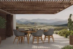 Best Bali Garten-Essgruppe mit 6 Dining Sesseln, schwarz/weiß/natur, Akazie/Polyrattan, Tisch 180 x 90 cm, FSC®-zertifiziert Garten-Essgruppen