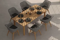 Best Bali Garten-Essgruppe mit 6 Dining Sesseln, schwarz/weiß/natur, Akazie/Polyrattan, Tisch 180 x 90 cm, FSC®-zertifiziert Garten-Essgruppen