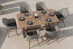 Discount Bali Garten-Essgruppe mit 6 Dining Sesseln, schwarz/weiß/natur, Akazie/Polyrattan, 150/200 x 90 cm, FSC®-zertifiziertes Produkt Garten-Essgruppen