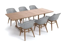 Discount Bali Garten-Essgruppe mit 6 Dining Sesseln, schwarz/weiß/natur, Akazie/Polyrattan, 150/200 x 90 cm, FSC®-zertifiziertes Produkt Garten-Essgruppen