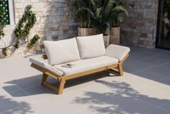 Online Bali Lounge/Liege, creme/natur, Akazie/Polyester, geölt, 198 x 68 x 78 cm, verstellbar, inkl. Kissen, FSC®-zertifiziertes Produkt Akazien-Gartenmöbel|Gartenliegen