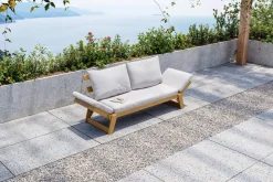 Online Bali Lounge/Liege, creme/natur, Akazie/Polyester, geölt, 198 x 68 x 78 cm, verstellbar, inkl. Kissen, FSC®-zertifiziertes Produkt Akazien-Gartenmöbel|Gartenliegen