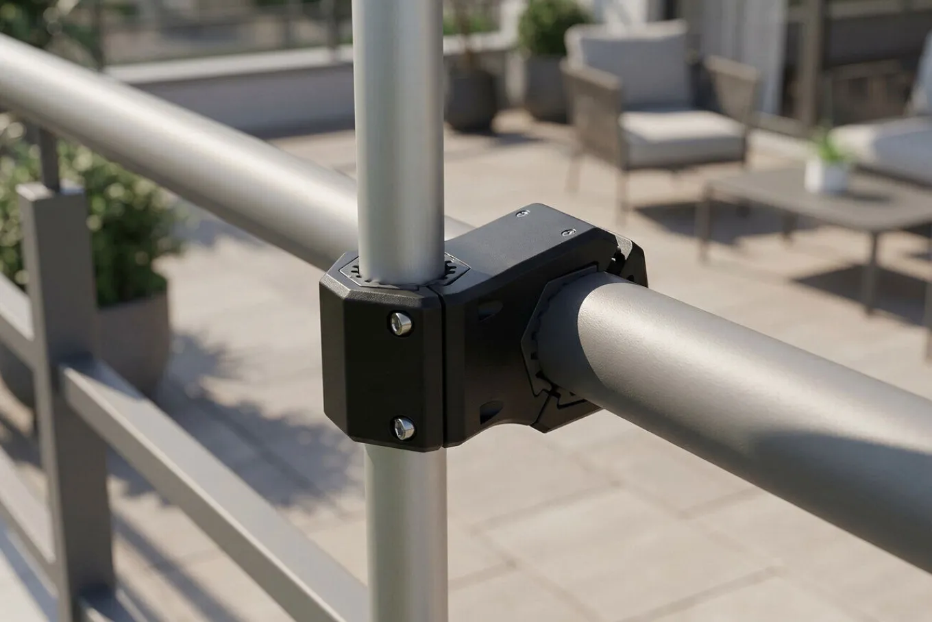 Best Balkon-Schirmhalter, schwarz, pulverbeschichtetes Aluminium, verstellbar Ø 19–50 mm, einfache Montage Sonnenschutz Zubehör|Sonnenschirme