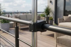 Best Balkon-Schirmhalter, schwarz, pulverbeschichtetes Aluminium, verstellbar Ø 19–50 mm, einfache Montage Sonnenschutz Zubehör|Sonnenschirme