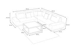 Outlet Beau Gartenlounge mit Outdoor-Teppich, grau/andorra-weiß, Alu/Polyester/PET-Garn, Teppich rechteckig 240 x 160 cm, inkl. Kaffeetisch Gartenlounge