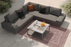 Outlet Beau Gartenlounge mit Outdoor-Teppich, grau/andorra-weiß, Alu/Polyester/PET-Garn, Teppich rechteckig 240 x 160 cm, inkl. Kaffeetisch Gartenlounge