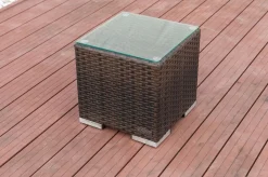 Beistelltisch, braun marmoriert, Polyrattan, 40x40x40 cm, inkl. Glasplatte Gartentische|Gartenlounge
