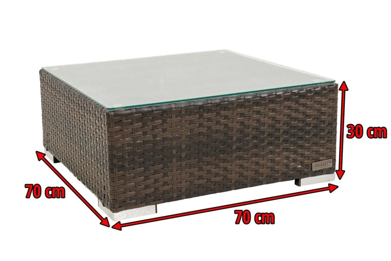 Sale Beistelltisch/Hocker, braun marmoriert, Polyrattan, 70x70x30cm, inkl. Glasplatte und Polster Polyrattan-Gartenmöbel|Gartenlounge