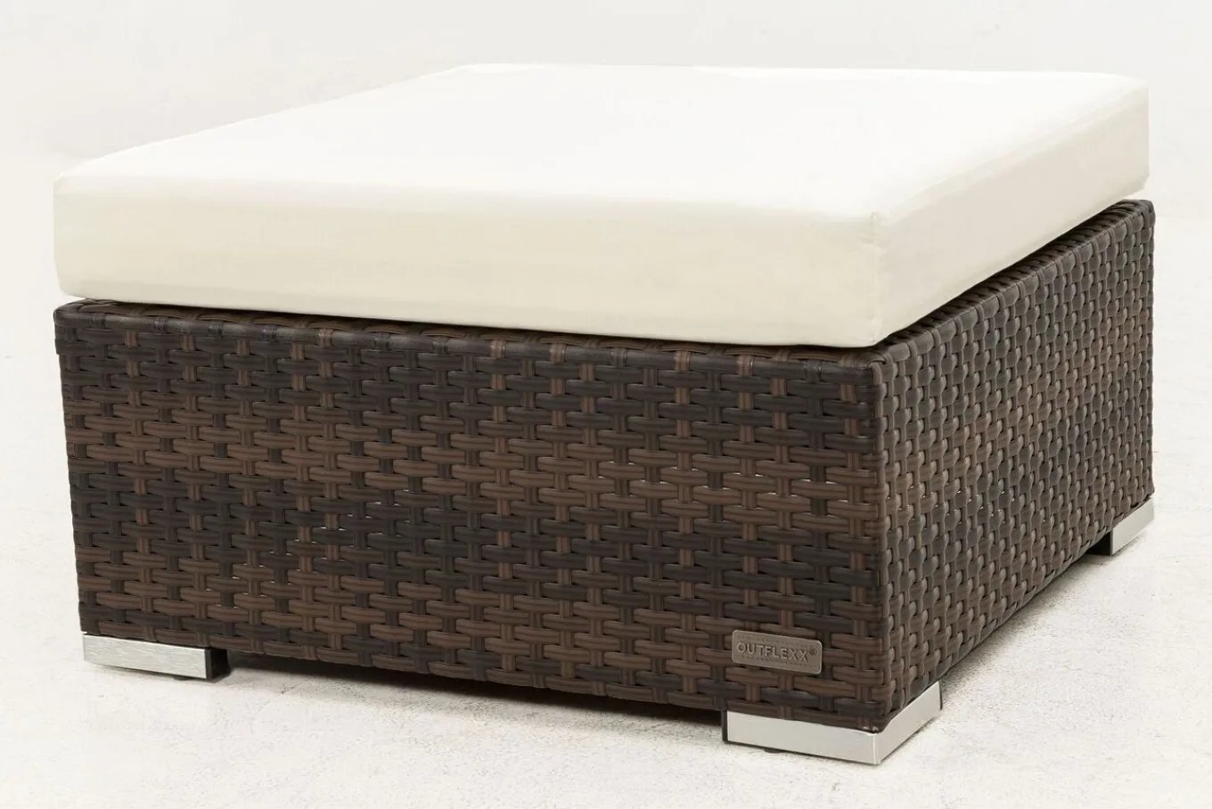 Sale Beistelltisch/Hocker, braun marmoriert, Polyrattan, 70x70x30cm, inkl. Glasplatte und Polster Polyrattan-Gartenmöbel|Gartenlounge