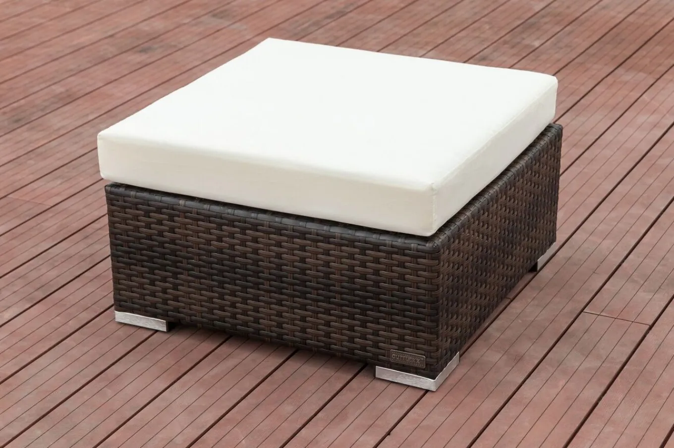 Sale Beistelltisch/Hocker, braun marmoriert, Polyrattan, 70x70x30cm, inkl. Glasplatte und Polster Polyrattan-Gartenmöbel|Gartenlounge