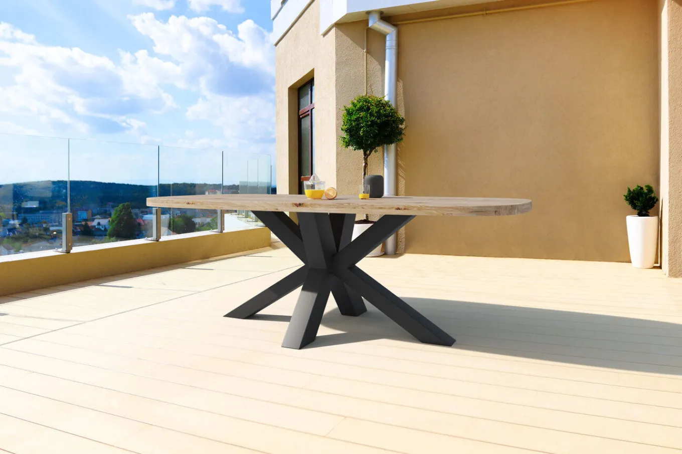 Outlet Belgium Esstisch, dark grey/natur, Alu/recyceltes Teak, 220x100x78cm, rustikal gebürstet, Kreuz-Gestell, FSC®-zertifiziertes Produkt Gartentische