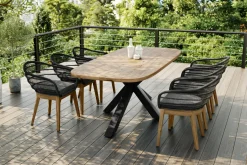 Sale Belgium Garten-Essgruppe, natur/dunkelgrau, Alu/recyceltes Teak, Tisch 220 x 100 cm, 6 Stühle, Kissen Inklusive, FSC®-zertifiziertes Produkt Rope-Gartenmöbel|Garten-Essgruppen