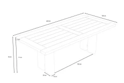 New Bob Esstisch, natur/anthrazit, Alu/recycled Teak, 220 x 100 cm, rustikal gebürstet Gartentische