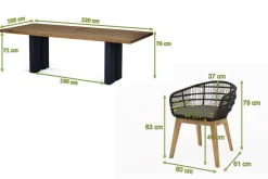 Bob Garten-Essgruppe, anthrazit/natur, Alu/recycled Teak/Rope, 220 x 100 cm, 8 x Sessel, FSC®-zertifiziertes Produkt Garten-Essgruppen
