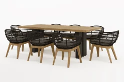 Bob Garten-Essgruppe, anthrazit/natur, Alu/recycled Teak/Rope, 220 x 100 cm, 8 x Sessel, FSC®-zertifiziertes Produkt Garten-Essgruppen