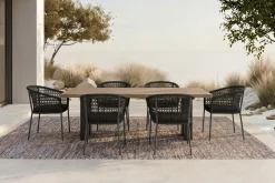 Discount Bob/Zui Garten-Essgruppe, anthrazit/dunkelgrau, Alu/recycled Teak/Rope, 220 x 100 cm, 6 x Sessel, inkl. Polster Garten-Essgruppen