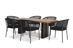 Discount Bob/Zui Garten-Essgruppe, anthrazit/dunkelgrau, Alu/recycled Teak/Rope, 220 x 100 cm, 6 x Sessel, inkl. Polster Garten-Essgruppen