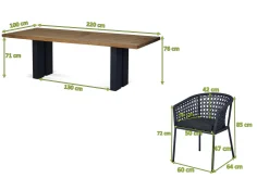 Discount Bob/Zui Garten-Essgruppe, anthrazit/dunkelgrau, Alu/recycled Teak/Rope, 220 x 100 cm, 6 x Sessel, inkl. Polster Garten-Essgruppen
