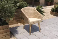 Best Borneo Cocktail-Sessel, beige-meliert, Polyrattan/Akazie, Gebürstet, Polster Inklusive, FSC®-zertifiziertes Produkt Polyrattan-Gartenmöbel|Gartenstühle & Gartensessel