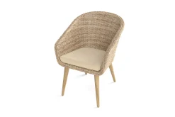 Best Borneo Cocktail-Sessel, beige-meliert, Polyrattan/Akazie, Gebürstet, Polster Inklusive, FSC®-zertifiziertes Produkt Polyrattan-Gartenmöbel|Gartenstühle & Gartensessel