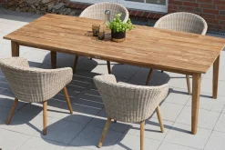 Clearance Borneo Garten-Essgruppe, beige-meliert, Polyrattan/Akazie, Tisch 180 x 90 cm, 4 Cocktail-Sessel, FSC®-zertifiziertes Produkt Polyrattan-Gartenmöbel|Garten-Essgruppen