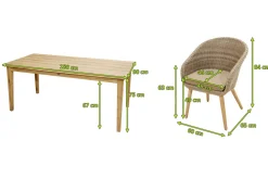 Clearance Borneo Garten-Essgruppe, beige-meliert, Polyrattan/Akazie, Tisch 180 x 90 cm, 4 Cocktail-Sessel, FSC®-zertifiziertes Produkt Polyrattan-Gartenmöbel|Garten-Essgruppen