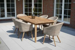 Best Borneo Garten-Essgruppe, beige-meliert, Polyrattan/Akazie, Tisch 180 x 90 cm, 6 Cocktail-Sessel, FSC®-zertifiziertes Produkt Polyrattan-Gartenmöbel|Garten-Essgruppen