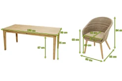 Best Borneo Garten-Essgruppe, beige-meliert, Polyrattan/Akazie, Tisch 180 x 90 cm, 6 Cocktail-Sessel, FSC®-zertifiziertes Produkt Polyrattan-Gartenmöbel|Garten-Essgruppen