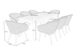 Borneo Garten-Essgruppe, natur/beige, Akazie/Polyrattan, Esstisch ausziehbar 180/220/260 x 100 cm, 8 Stühle mit Polster, FSC®-zertifiziertes Produkt Garten-Essgruppen|Akazien-Gartenmöbel