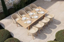 Borneo Garten-Essgruppe, natur/beige, Akazie/Polyrattan, Esstisch ausziehbar 180/220/260 x 100 cm, 8 Stühle mit Polster, FSC®-zertifiziertes Produkt Garten-Essgruppen|Akazien-Gartenmöbel