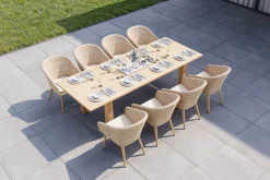 Borneo Garten-Essgruppe, natur/beige, Akazie/Polyrattan, Esstisch ausziehbar 180/220/260 x 100 cm, 8 Stühle mit Polster, FSC®-zertifiziertes Produkt Garten-Essgruppen|Akazien-Gartenmöbel