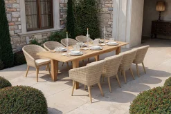 Borneo Garten-Essgruppe, natur/beige, Akazie/Polyrattan, Esstisch ausziehbar 180/220/260 x 100 cm, 8 Stühle mit Polster, FSC®-zertifiziertes Produkt Garten-Essgruppen|Akazien-Gartenmöbel