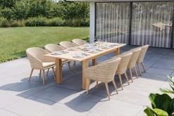 Borneo Garten-Essgruppe, natur/beige, Akazie/Polyrattan, Esstisch ausziehbar 180/220/260 x 100 cm, 8 Stühle mit Polster, FSC®-zertifiziertes Produkt Garten-Essgruppen|Akazien-Gartenmöbel