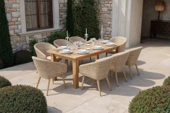 Borneo Garten-Essgruppe, natur/beige, Akazie/Polyrattan, Esstisch ausziehbar 180/220/260 x 100 cm, 8 Stühle mit Polster, FSC®-zertifiziertes Produkt Garten-Essgruppen|Akazien-Gartenmöbel