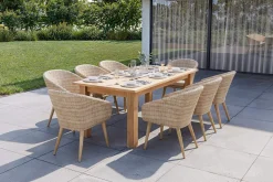 Borneo Garten-Essgruppe, natur/beige, Akazie/Polyrattan, Esstisch ausziehbar 180/220/260 x 100 cm, 8 Stühle mit Polster, FSC®-zertifiziertes Produkt Garten-Essgruppen|Akazien-Gartenmöbel