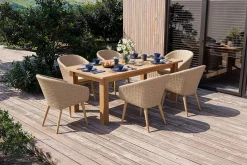 Outlet Borneo Garten-Essgruppe, beige/natur, Akazie/Polyrattan, ausziehbarer Tisch 180/220/260 x 100 cm, 6 Sessel, FSC®-zertifiziertes Produkt Garten-Essgruppen|Akazien-Gartenmöbel