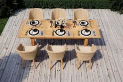 Outlet Borneo Garten-Essgruppe, beige/natur, Akazie/Polyrattan, ausziehbarer Tisch 180/220/260 x 100 cm, 6 Sessel, FSC®-zertifiziertes Produkt Garten-Essgruppen|Akazien-Gartenmöbel