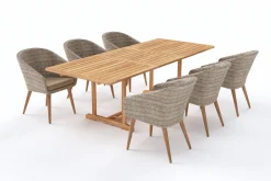 Clearance Borneo Garten-Essgruppe, beige/natur, Akazie/Polyrattan, Ausziehbar, 180/240 x 100 cm, 6 Stühle 65 x 60 cm, Polster Inklusive, FSC®-zertifiziertes Produkt Garten-Essgruppen|Akazien-Gartenmöbel