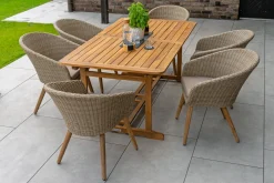 Clearance Borneo Garten-Essgruppe, beige/natur, Akazie/Polyrattan, Ausziehbar, 180/240 x 100 cm, 6 Stühle 65 x 60 cm, Polster Inklusive, FSC®-zertifiziertes Produkt Garten-Essgruppen|Akazien-Gartenmöbel