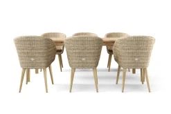 Outlet Borneo Garten-Essgruppe, beige-meliert, Polyrattan/Akazie, Tisch 220 x 100 cm, 6 Cocktail-Sessel, FSC®-zertifiziertes Produkt Polyrattan-Gartenmöbel|Garten-Essgruppen