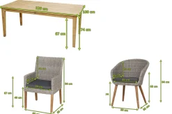 Borneo/Kota Garten-Essgruppe, natur/grau-meliert, Akazie/Alu/Polyrattan, 220x100 cm, 4 Cocktail-, 2 Landhaussessel, FSC®-zertifiziertes Produkt Akazien-Gartenmöbel