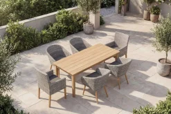 Borneo/Kota Garten-Essgruppe, natur/grau-meliert, Akazie/Alu/Polyrattan, 220x100 cm, 4 Cocktail-, 2 Landhaussessel, FSC®-zertifiziertes Produkt Akazien-Gartenmöbel