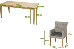 Clearance Borneo/Kota Garten-Essgruppe, natur/grau-meliert, Akazie/Alu/Polyrattan, 220x100 cm, 6 Landhaussessel, Akazie, FSC®-zertifiziertes Produkt Garten-Essgruppen|Akazien-Gartenmöbel