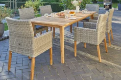 Clearance Borneo/Kota Garten-Essgruppe, natur/grau-meliert, Akazie/Alu/Polyrattan, 220x100 cm, 6 Landhaussessel, Akazie, FSC®-zertifiziertes Produkt Garten-Essgruppen|Akazien-Gartenmöbel