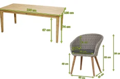 Online Borneo/Kota Garten-Essgruppe, natur/grau-meliert, Akazie/Alu/Polyrattan, 220x100 cm, 4 Cocktailsessel, Akazie, FSC®-zertifiziertes Produkt Garten-Essgruppen|Akazien-Gartenmöbel